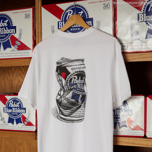 Pabst Blue Ribbon Crushed Can Tee - White